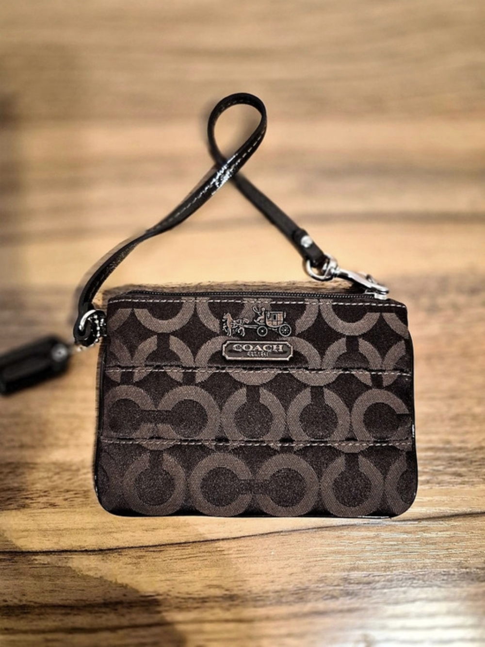 Coach Brown Signature Wristlet